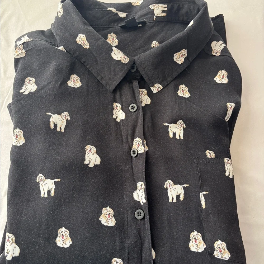 Torrid Dog Pattern Black Blouse Lizzie Shirt LS Women’s Size 3 3X Oversized - Picture 9 of 10